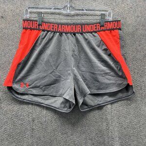 Under Armour Shorts Womens Large Gray Red HeatGear Loose Athletic Running